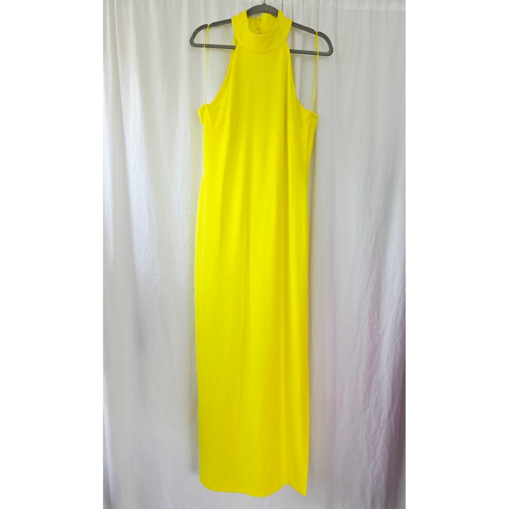 New! Belle Badgley Mischka Yellow Halter Neck Maxi Dress Size 12 Formal gown - Picture 2 of 11